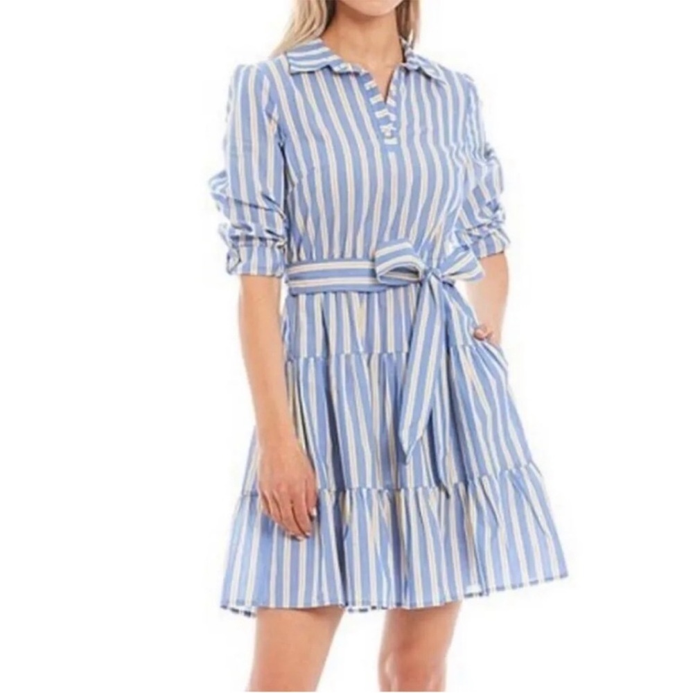 ELIZA J Stripped Belted Shirtdress SIZE: 6 - Picture 2 of 14